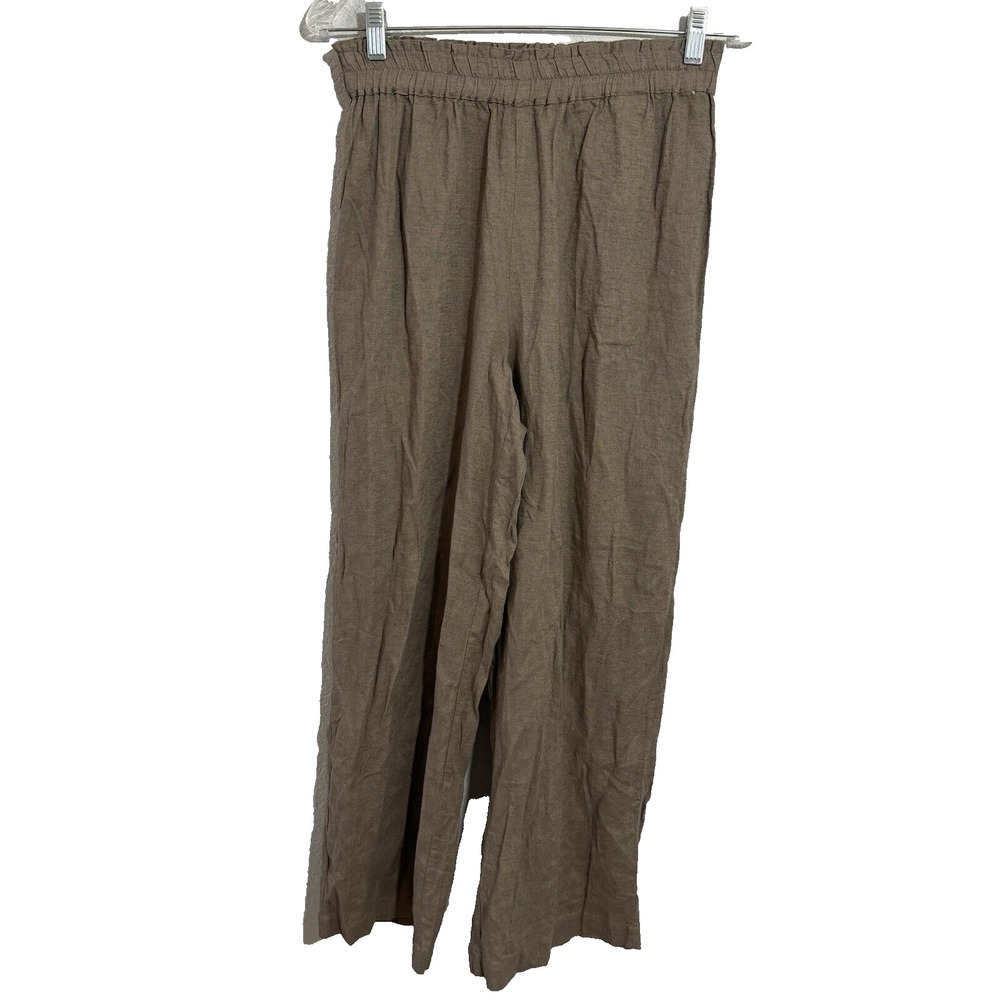 ONLY Tokyo High Waisted Linen Blend Wide Leg Pants Brown Taupe Size M 32